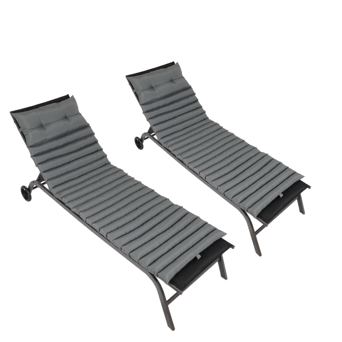 2-Piece Grey Outdoor Chaise Lounge Cushion Set