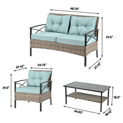 4-Piece Black & Brown Wicker Patio Set with Cushions