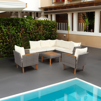 9-Piece Beige Rattan Patio Sectional Set