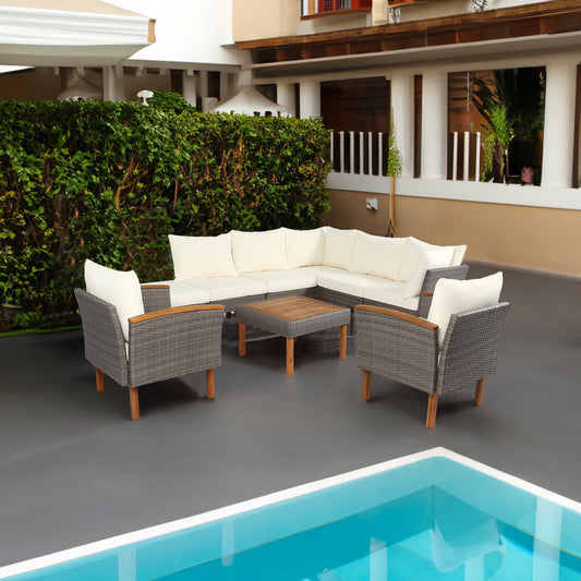 9-Piece Beige Rattan Patio Sectional Set