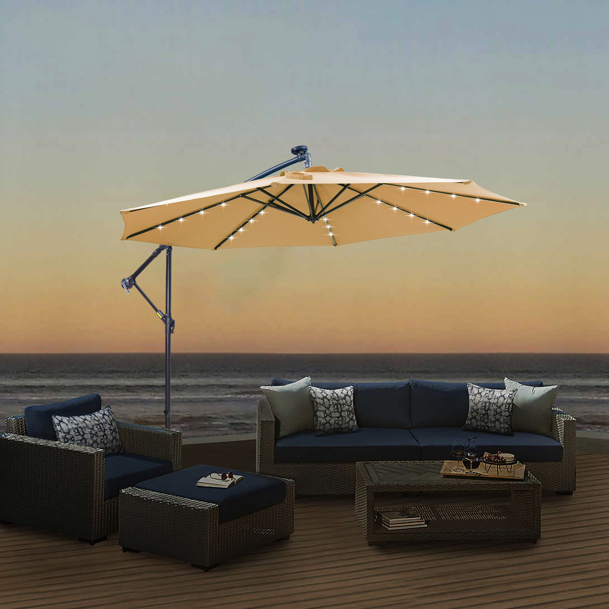 10-Foot Solar LED Patio Umbrella in Taupe