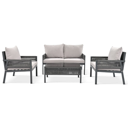 Grey Rope Patio Furniture Set with Glass Table