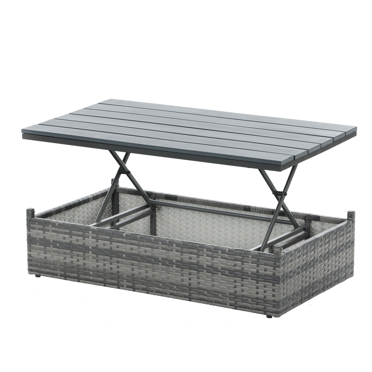 5-Piece Dark Gray Wicker Patio Set with Lift-Top Table