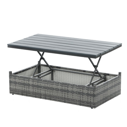 5-Piece Dark Gray Wicker Patio Set with Lift-Top Table