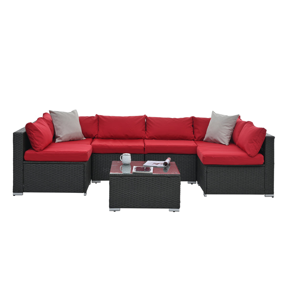 7-Piece Dark Gray Modular Wicker Patio Set