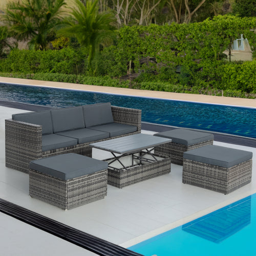 5-Piece Dark Gray Wicker Patio Set with Lift-Top Table