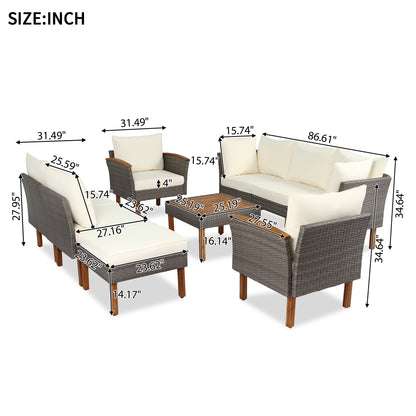 9-Piece Beige Rattan Patio Sectional Set