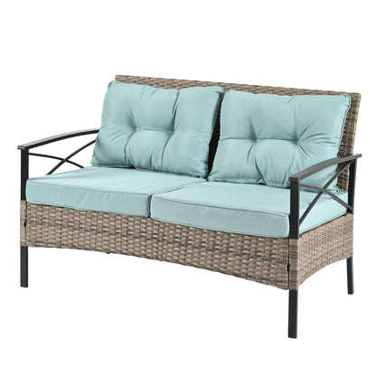 4-Piece Black & Brown Wicker Patio Set with Cushions