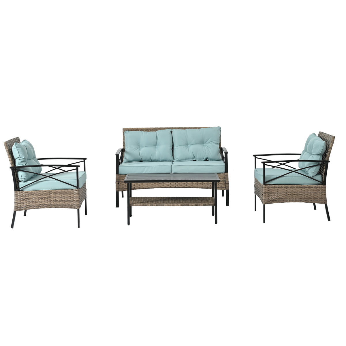 4-Piece Black & Brown Wicker Patio Set with Cushions
