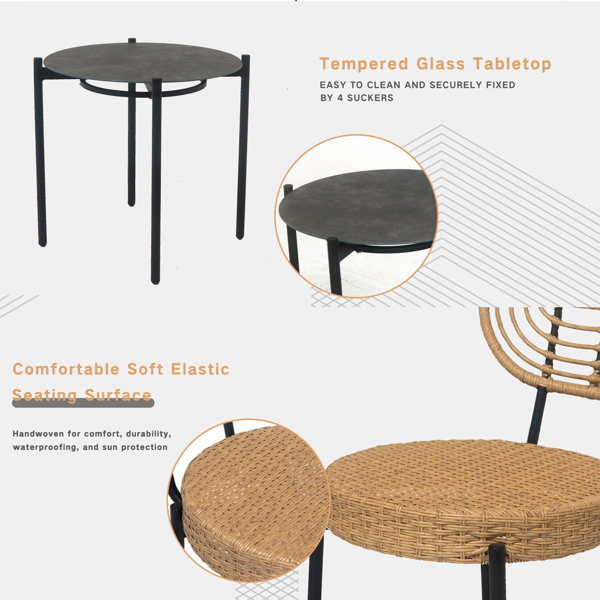 3-Piece Black & Natural Wicker Bistro Set