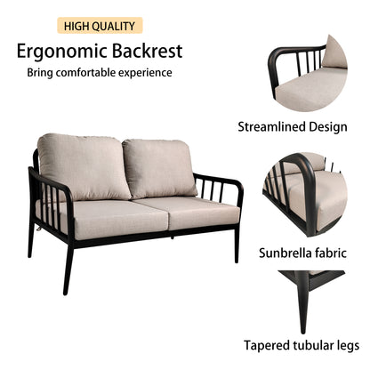 Black Aluminum Patio Loveseat Set with Marble-Look Table