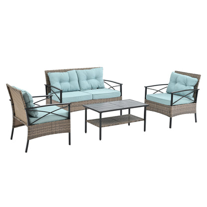 4-Piece Black & Brown Wicker Patio Set with Cushions