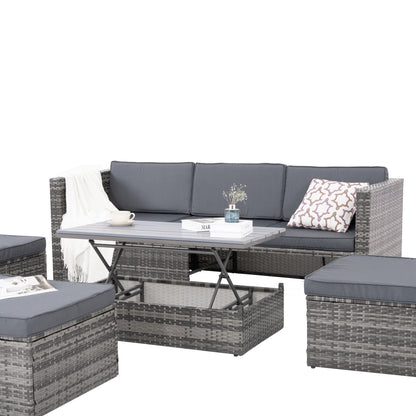 5-Piece Dark Gray Wicker Patio Set with Lift-Top Table