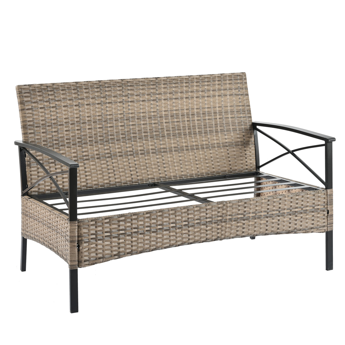 4-Piece Black & Brown Wicker Patio Set with Cushions