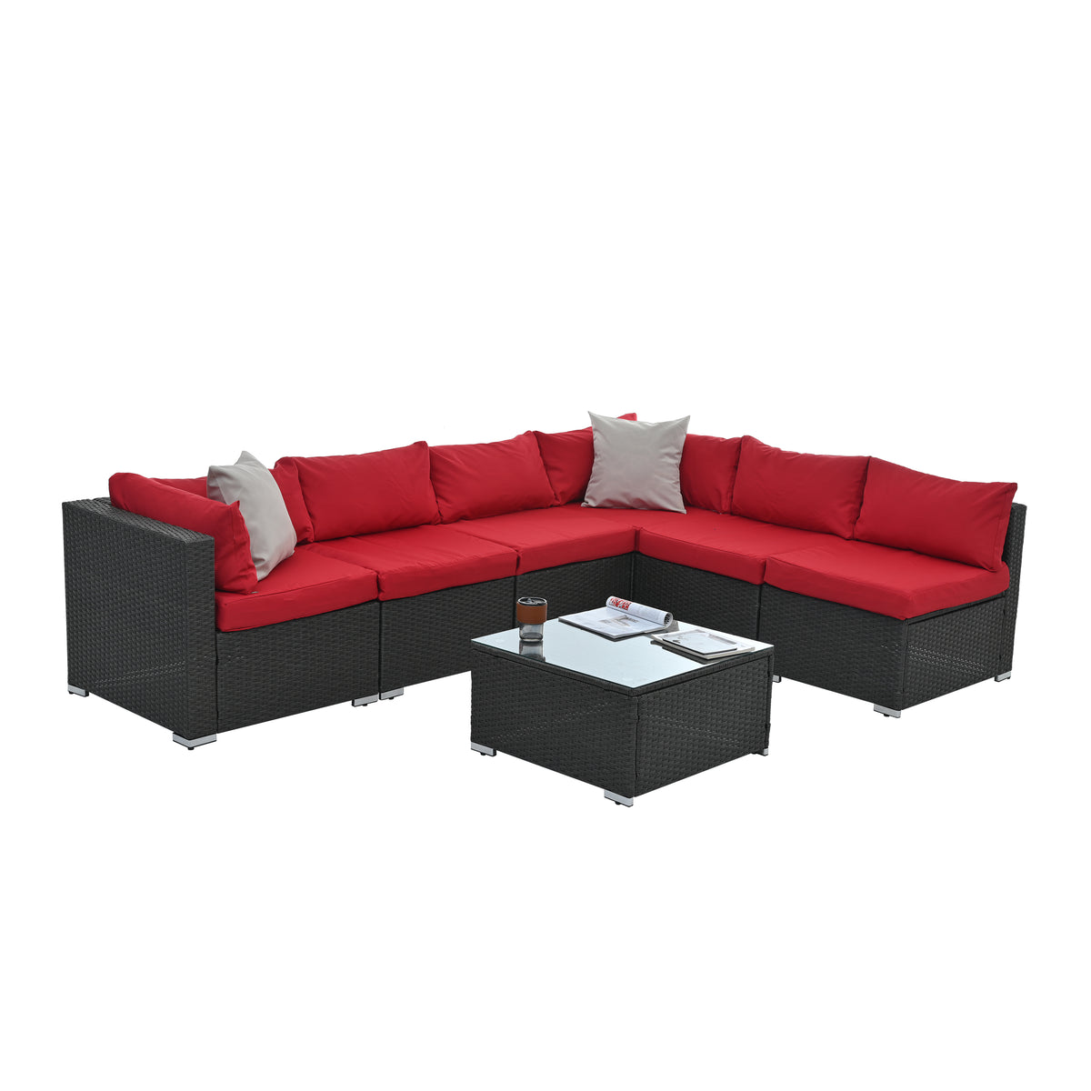 7-Piece Dark Gray Modular Wicker Patio Set