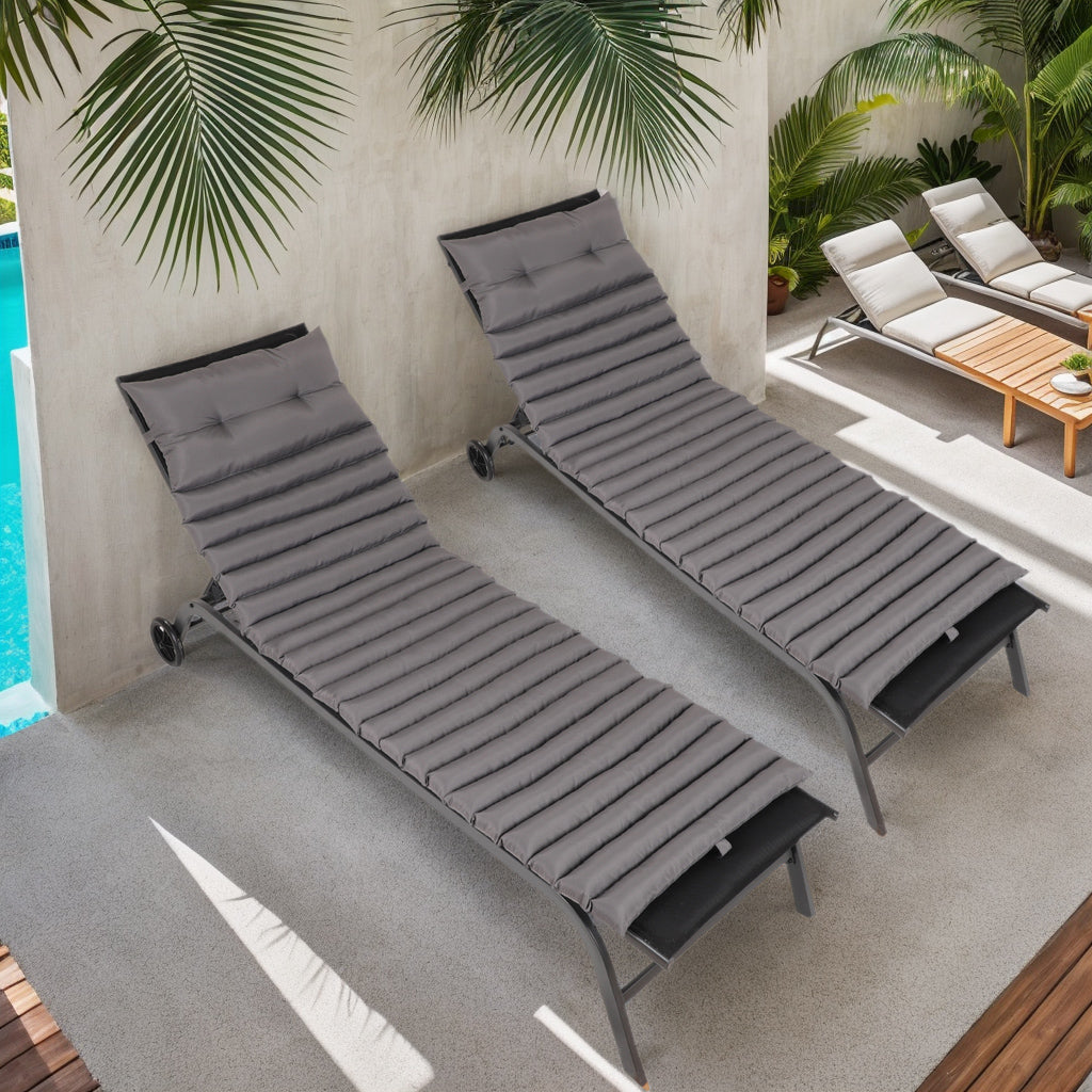 2-Piece Grey Outdoor Chaise Lounge Cushion Set