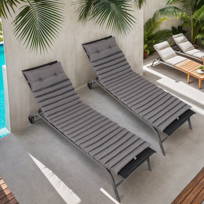 2-Piece Grey Outdoor Chaise Lounge Cushion Set
