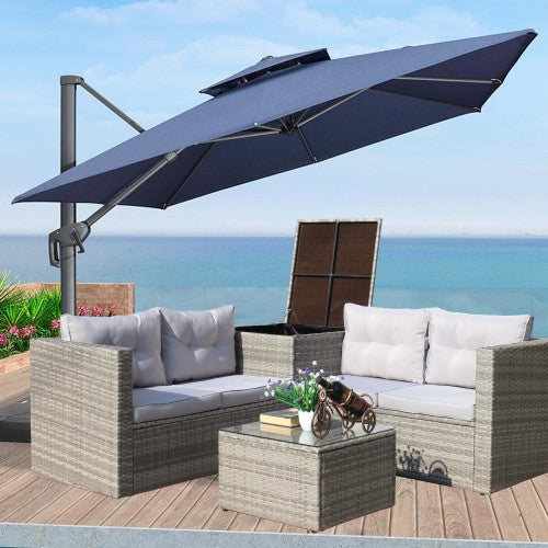 4-Piece Grey Patio Sectional Sofa Set with Storage Box