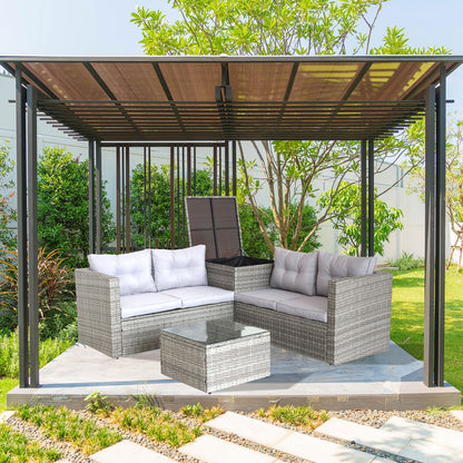4-Piece Grey Patio Sectional Sofa Set with Storage Box