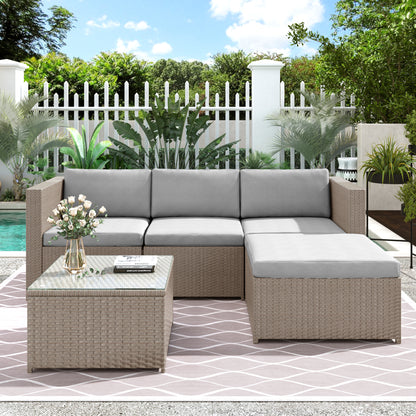 Garden Corner Sofa - Rattan Furniture Patio Set - Khaki