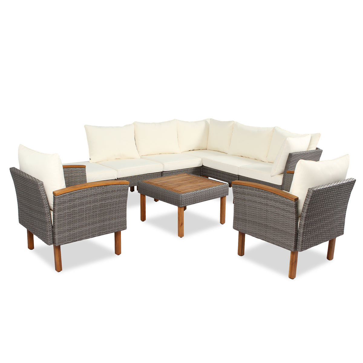 9-Piece Beige Rattan Patio Sectional Set