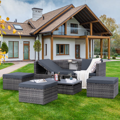 5-Piece Dark Gray Wicker Patio Set with Lift-Top Table