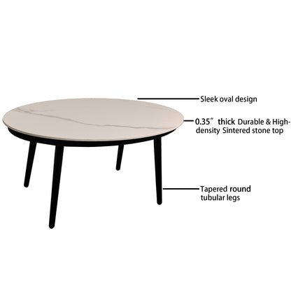 Black Aluminum Patio Loveseat Set with Marble-Look Table