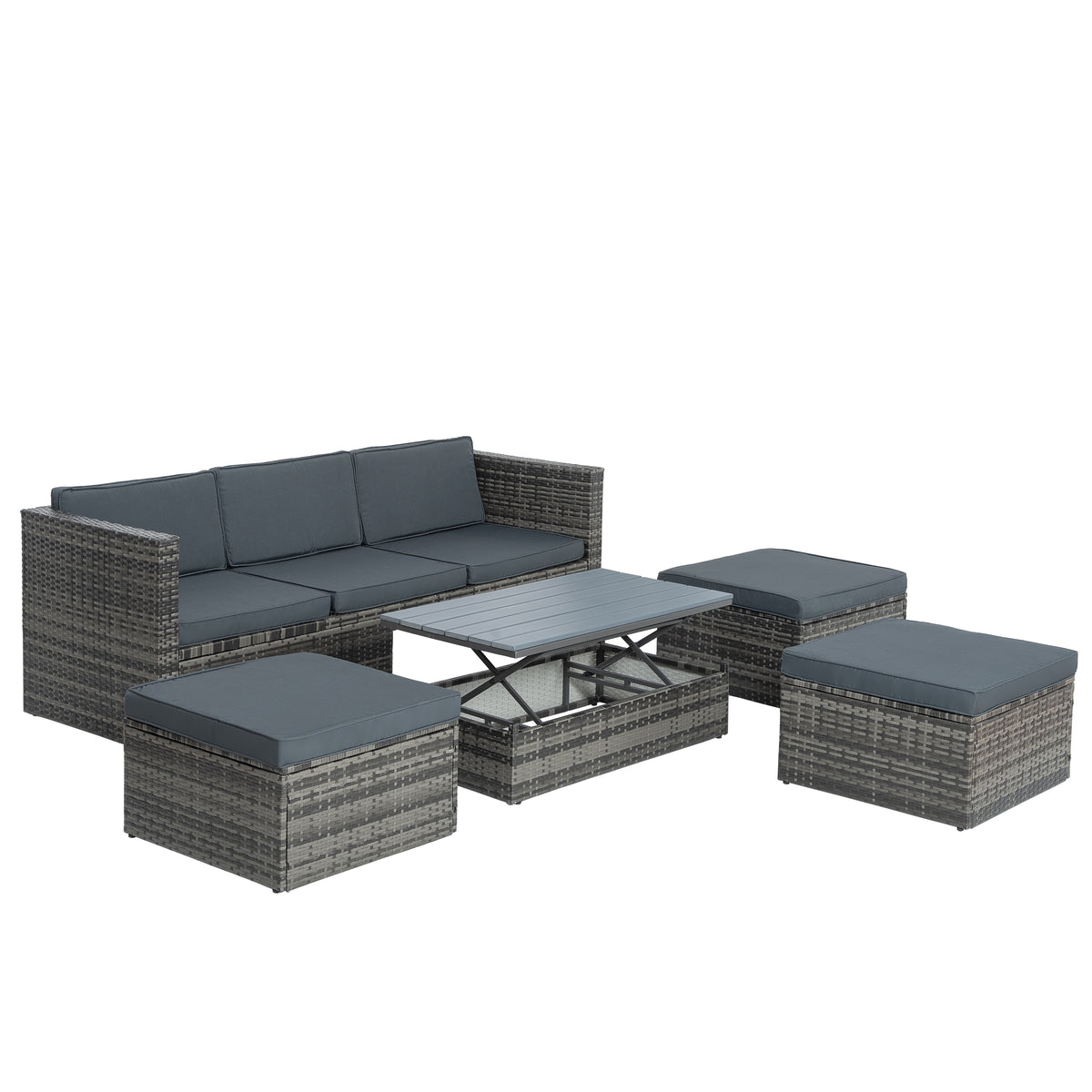 5-Piece Dark Gray Wicker Patio Set with Lift-Top Table