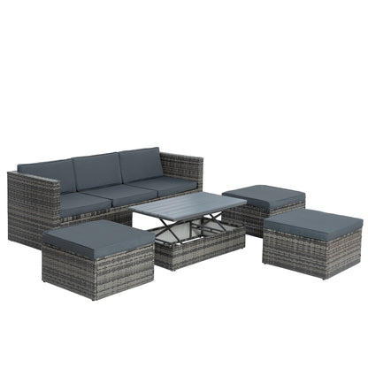 5-Piece Dark Gray Wicker Patio Set with Lift-Top Table