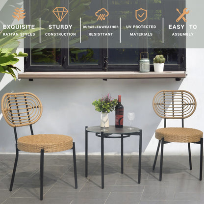3-Piece Black & Natural Wicker Bistro Set
