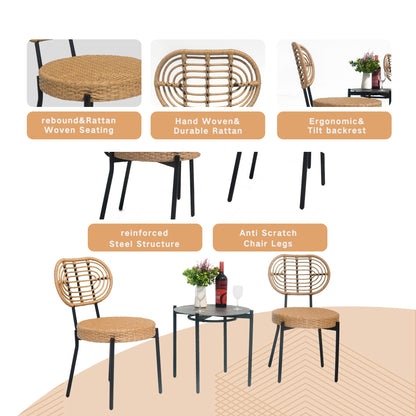 3-Piece Black & Natural Wicker Bistro Set