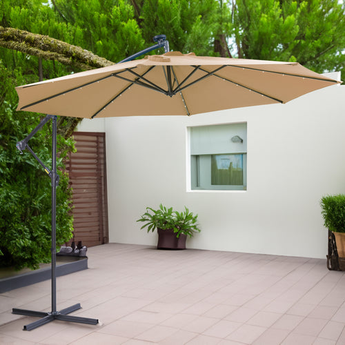 10-Foot Solar LED Patio Umbrella in Taupe