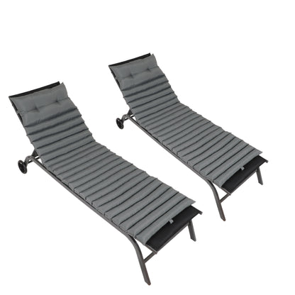 2-Piece Grey Outdoor Chaise Lounge Cushion Set