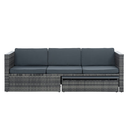 5-Piece Dark Gray Wicker Patio Set with Lift-Top Table