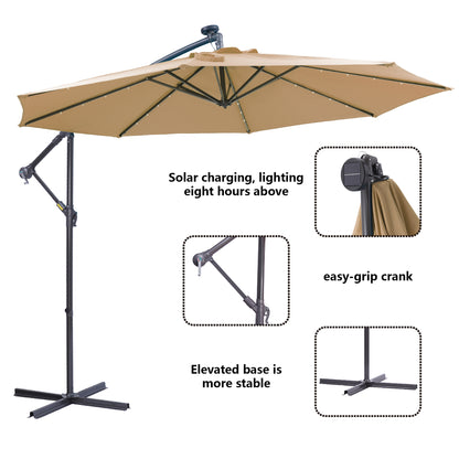 10-Foot Solar LED Patio Umbrella in Taupe