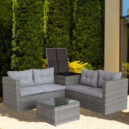 4-Piece Grey Patio Sectional Sofa Set with Storage Box