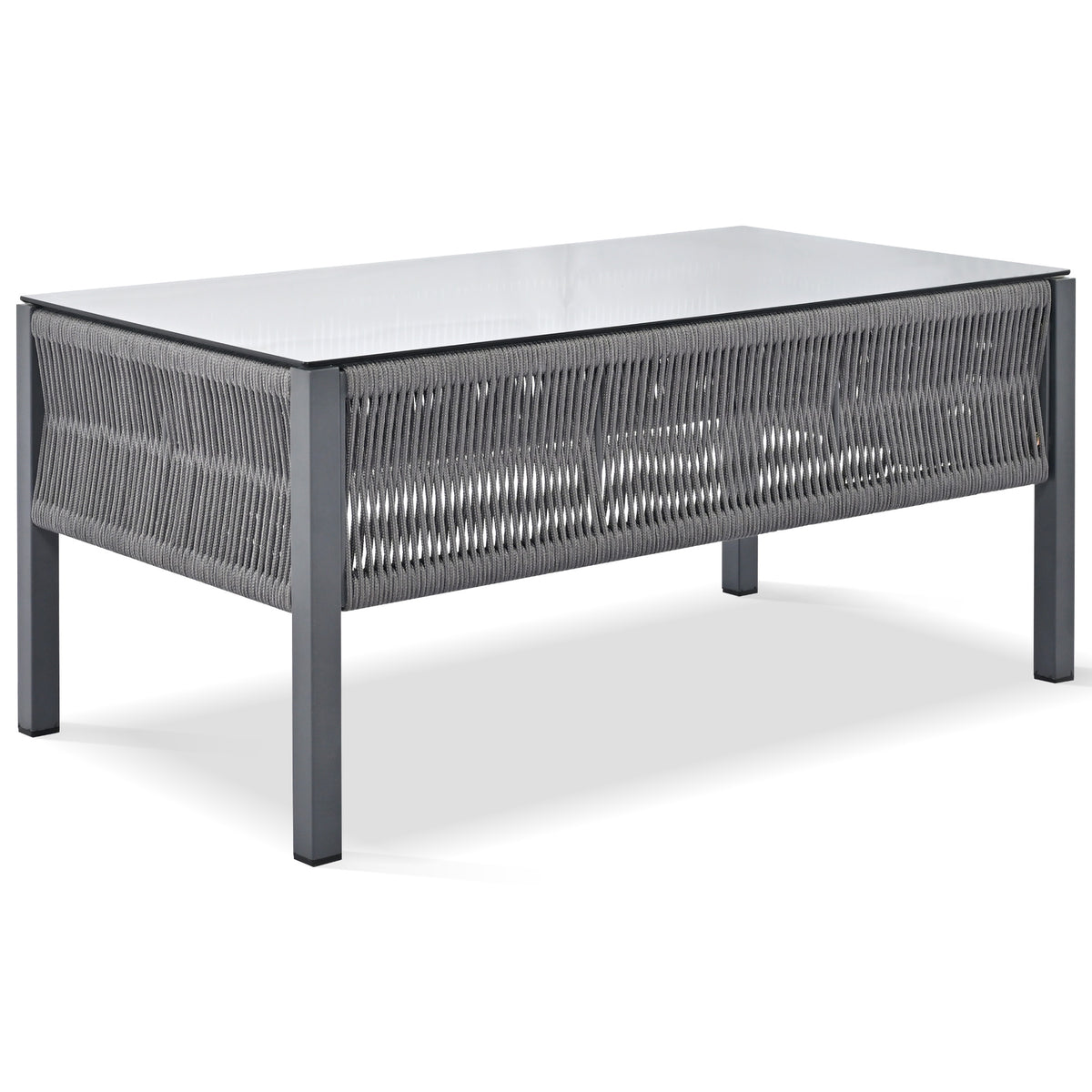 Grey Rope Patio Furniture Set with Glass Table