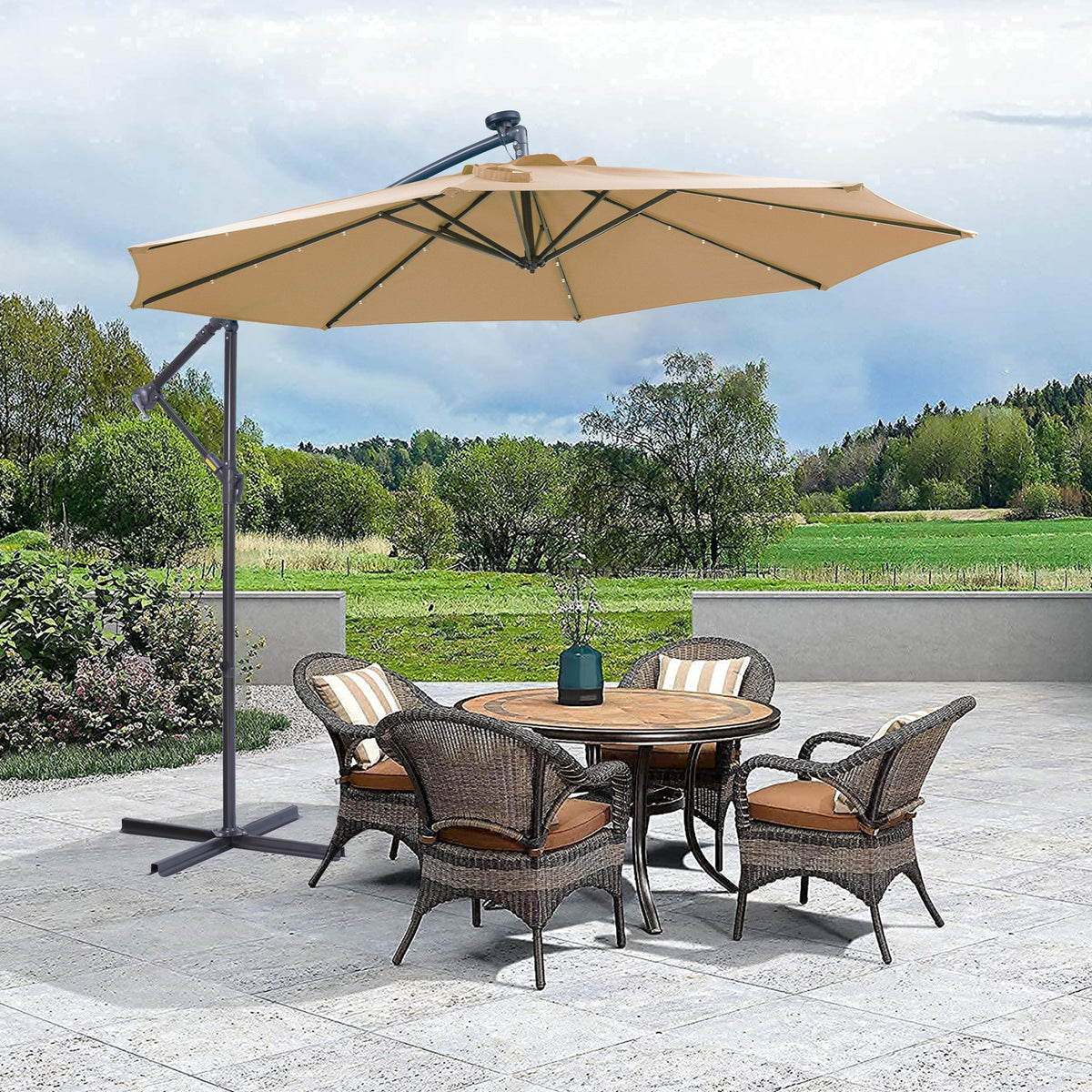 10-Foot Solar LED Patio Umbrella in Taupe