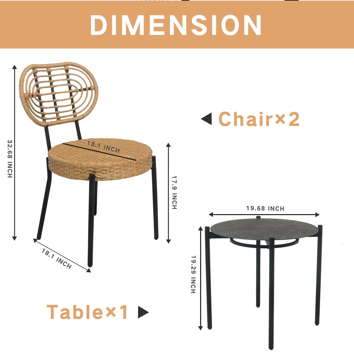 3-Piece Black & Natural Wicker Bistro Set