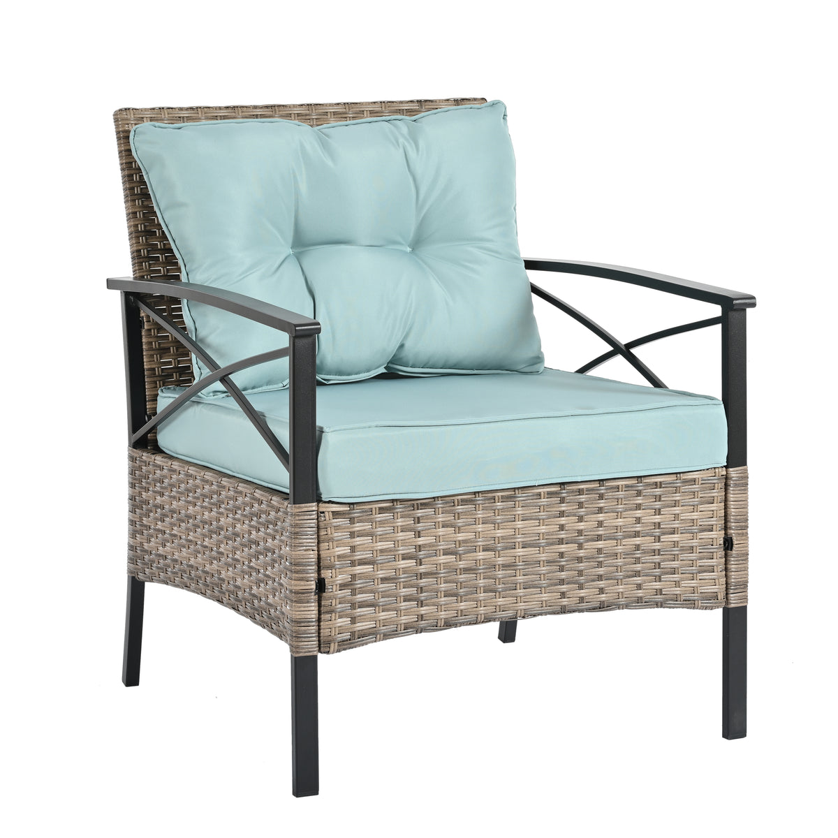 4-Piece Black & Brown Wicker Patio Set with Cushions