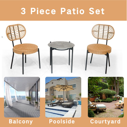 3-Piece Black & Natural Wicker Bistro Set