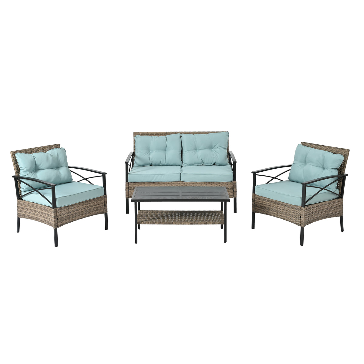 4-Piece Black & Brown Wicker Patio Set with Cushions