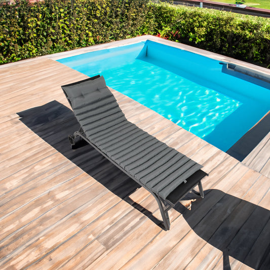 2-Piece Grey Outdoor Chaise Lounge Cushion Set