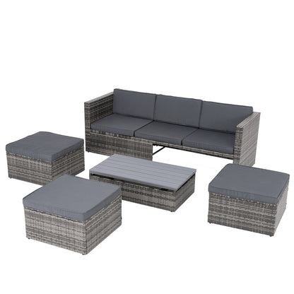 5-Piece Dark Gray Wicker Patio Set with Lift-Top Table