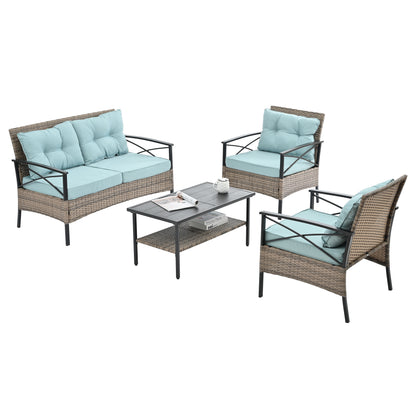 4-Piece Black & Brown Wicker Patio Set with Cushions