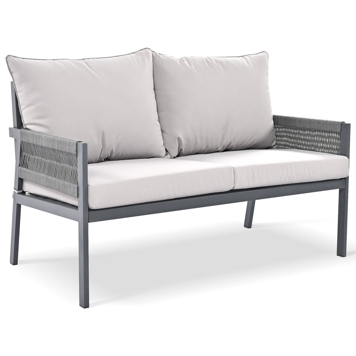 Grey Rope Patio Furniture Set with Glass Table