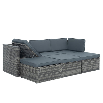5-Piece Dark Gray Wicker Patio Set with Lift-Top Table