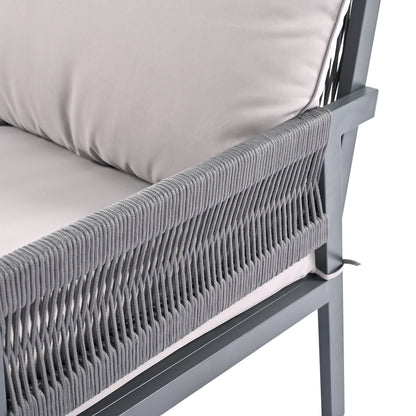 Grey Rope Patio Furniture Set with Glass Table
