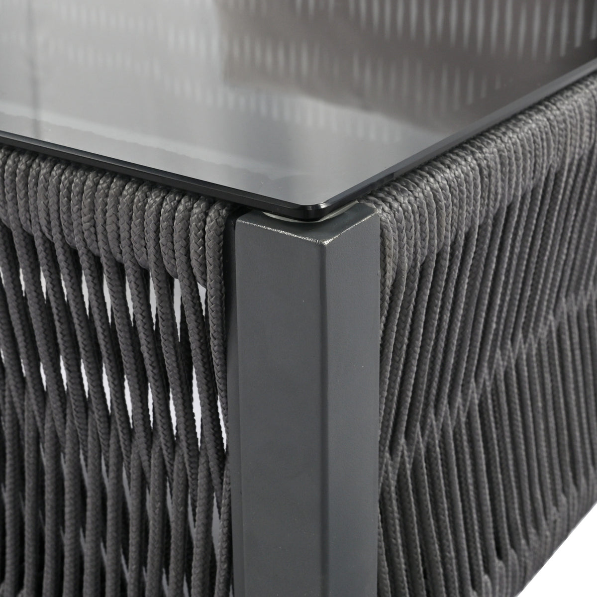 Grey Rope Patio Furniture Set with Glass Table
