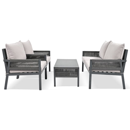 Grey Rope Patio Furniture Set with Glass Table